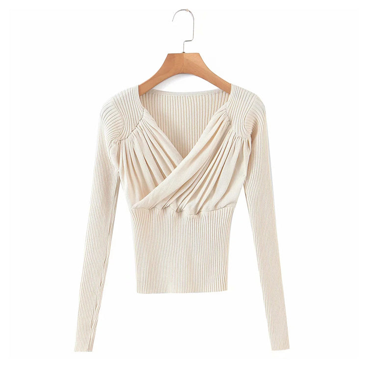 V-neck pleated Bottomwear women's fit and slim knit 7228