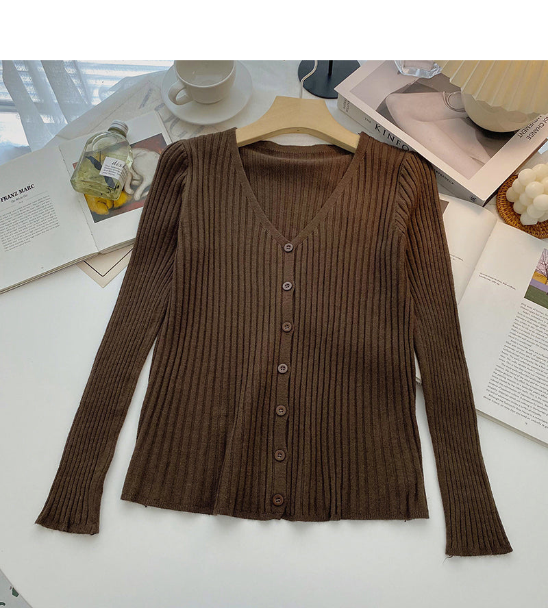 Knitted cardigan women's fashion versatile V-Neck long sleeve top 6558