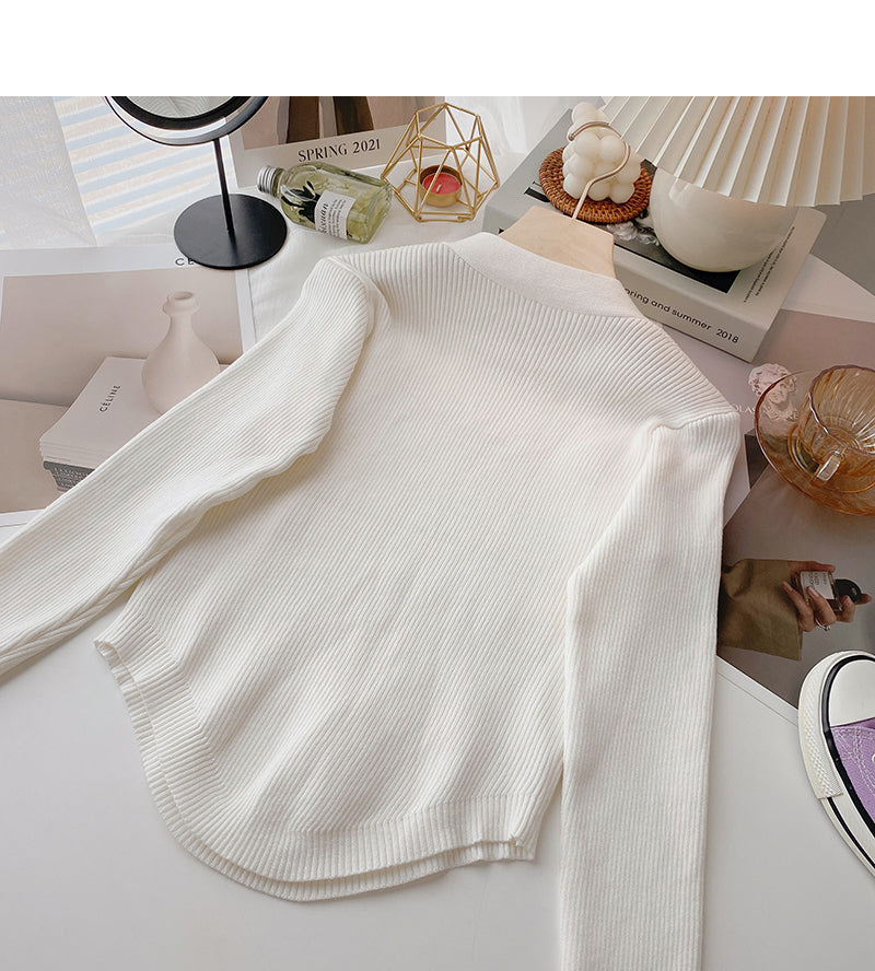 Niche design knitwear square neck double row button top fashion 6506