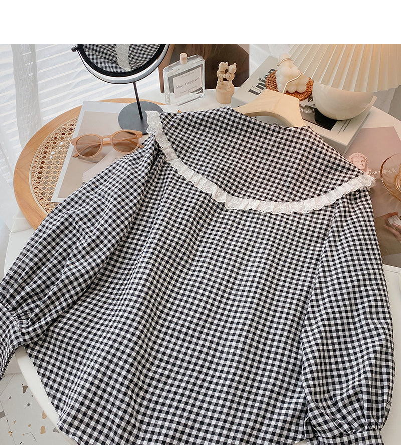 Lace Baby collar design shirt long sleeve top 6369