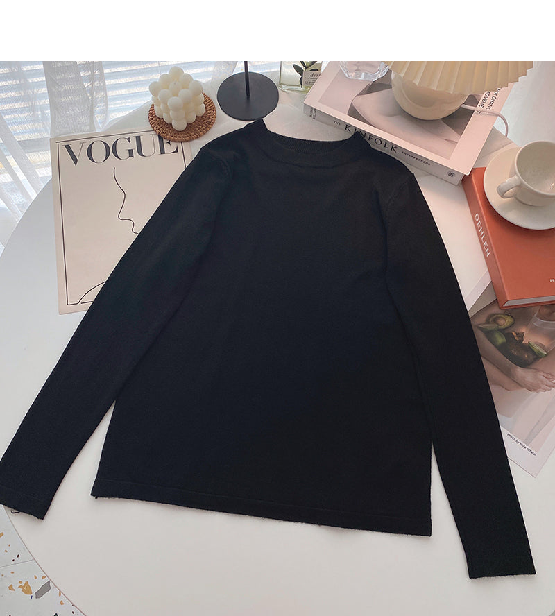 Simple foundation versatile solid color Pullover long sleeve bottomed top 6519