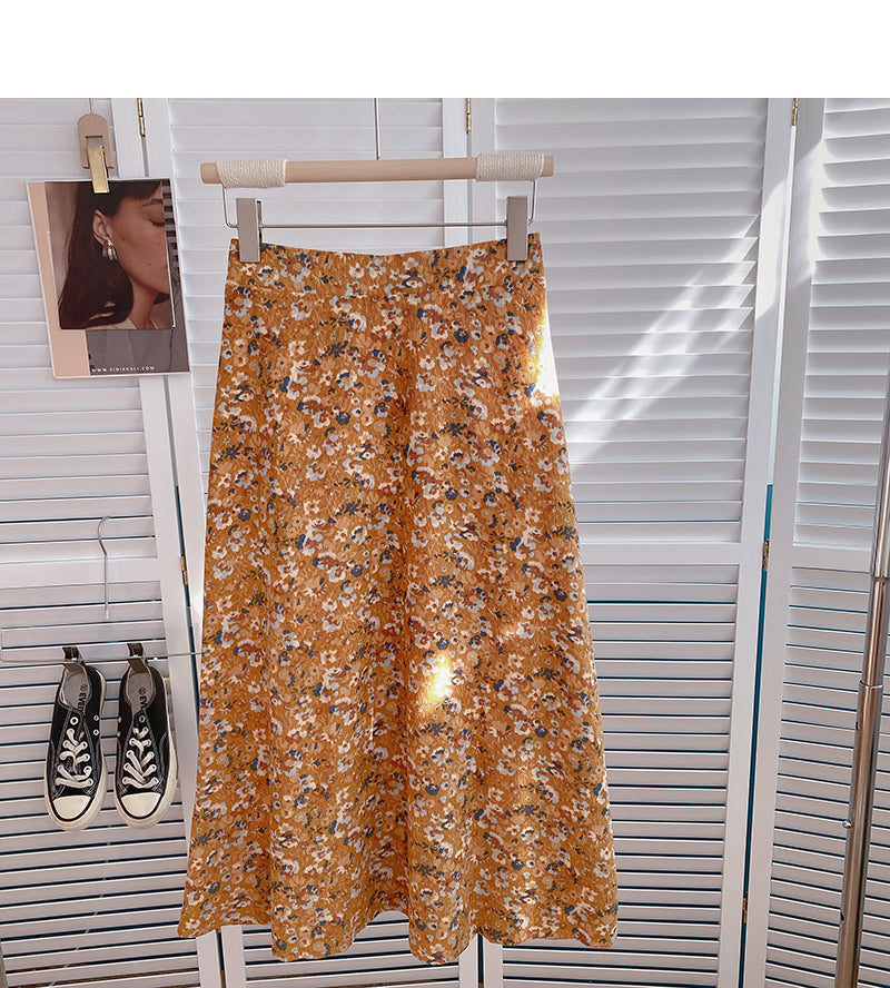 Süßer mittellanger Blumenrock mit hoher Taille, Design 5800