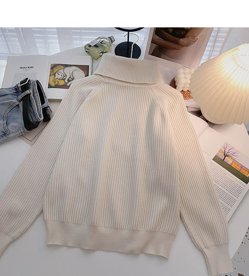 Knitted sweater women's Retro simple high neck Pullover long sleeve top 6662