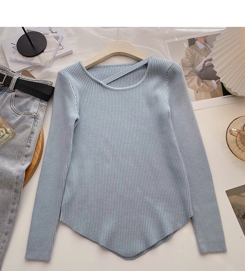 Design sense crew neck T-shirt solid color versatile long sleeve bottoming shirt 6693
