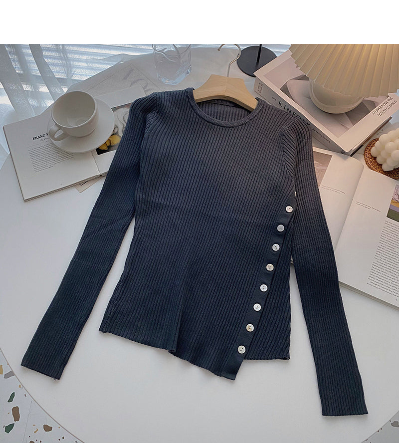 Design sense knitwear irregular temperament slim top 6643