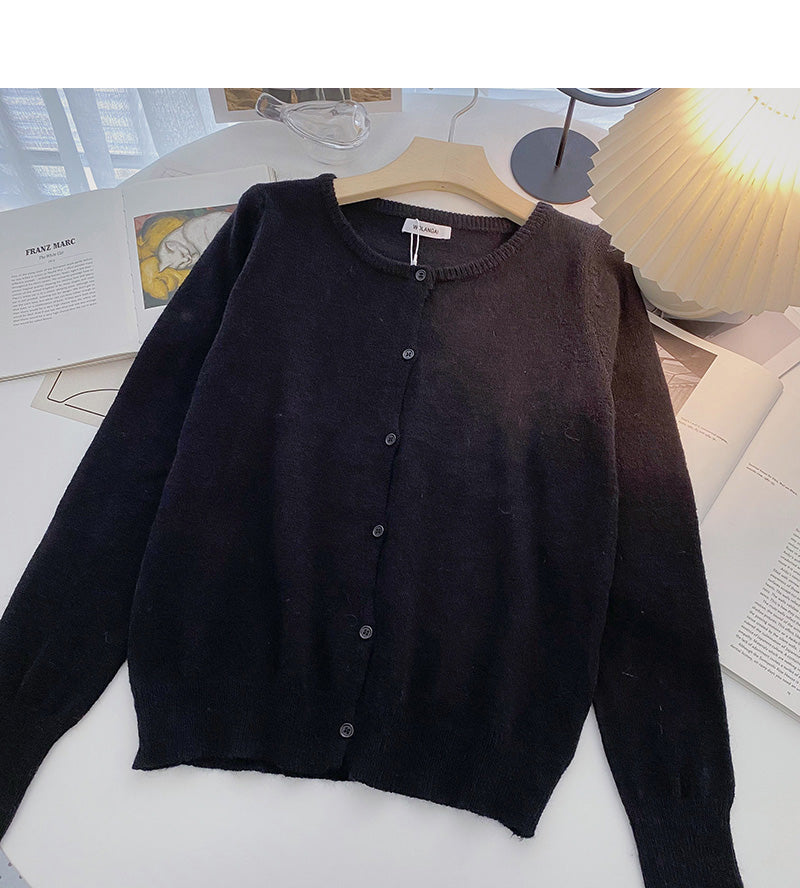 Cardigan knitted coat solid color long sleeve single breasted top 6661