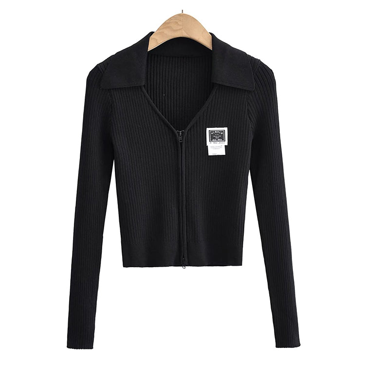 V-neck knitted cardigan slim and navel exposed short solid color sweater coat 7452