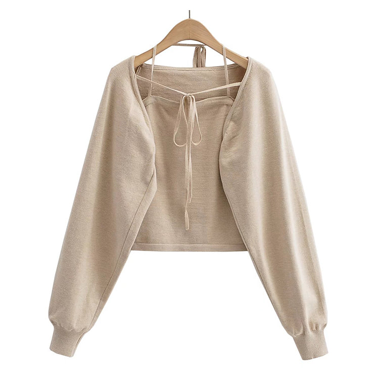 Nouveau chemisier à bretelles intégré, haut cardigan paresseux 7459