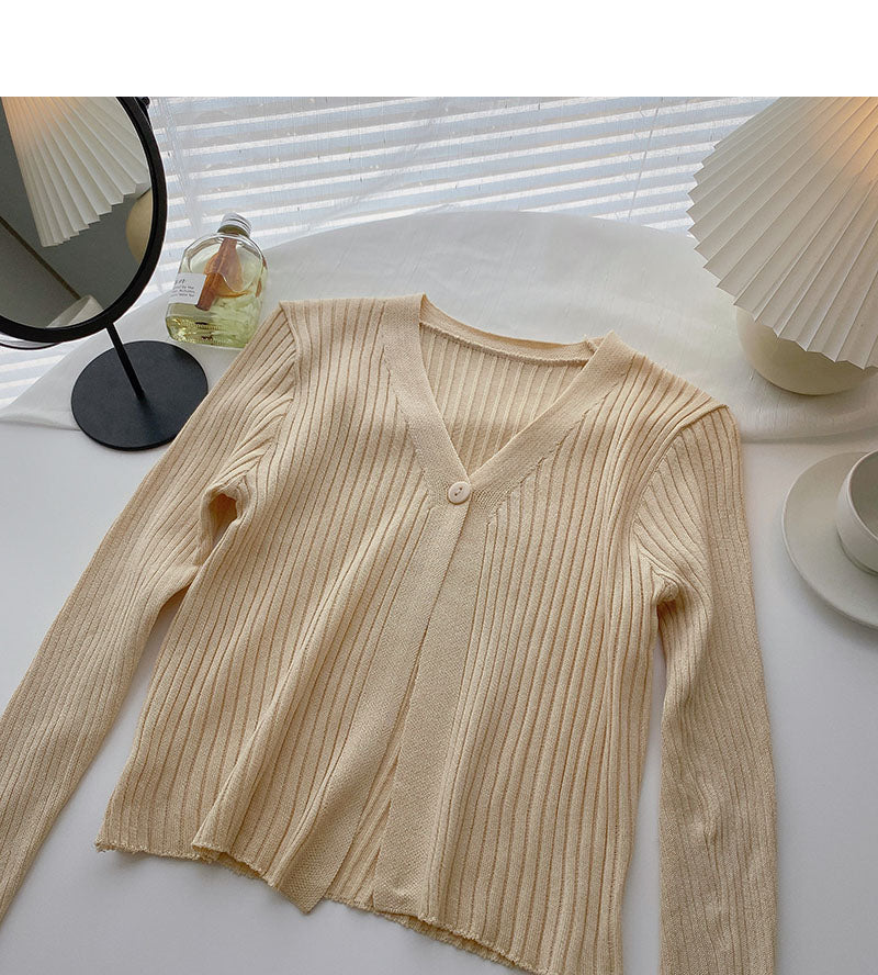 Candy Cardigan mit V-Ausschnitt und einem Knopf, vielseitiges, langärmliges, kurzes Oberteil 6534