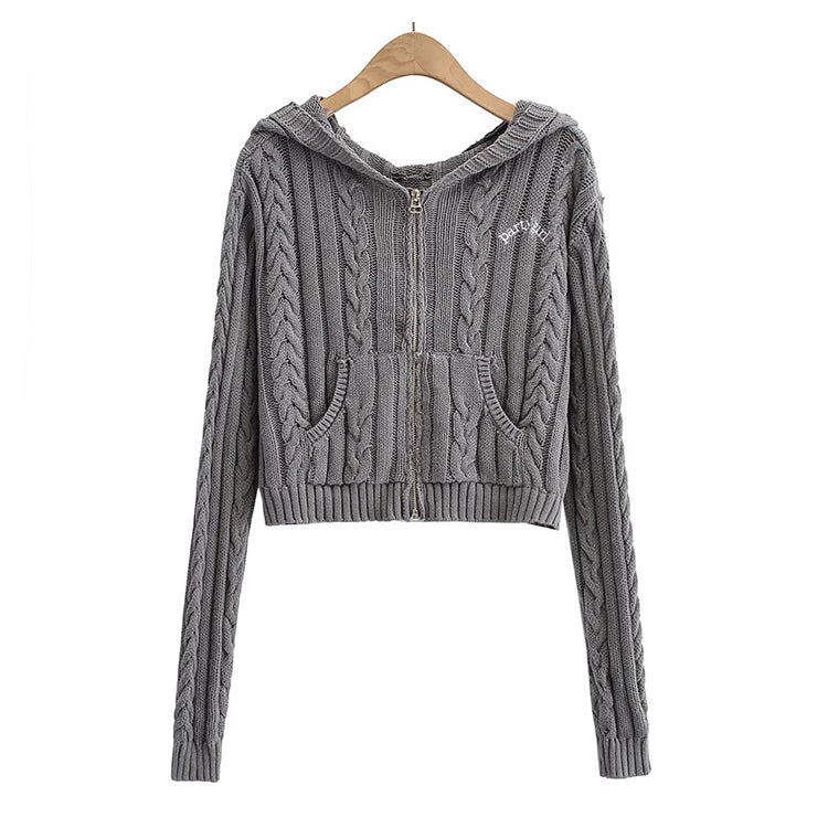 Slim letter embroidery zipper knit coat autumn 7447
