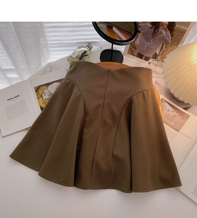 Korean fashion Hong Kong style leisure solid color anti light high waist skirt 5497