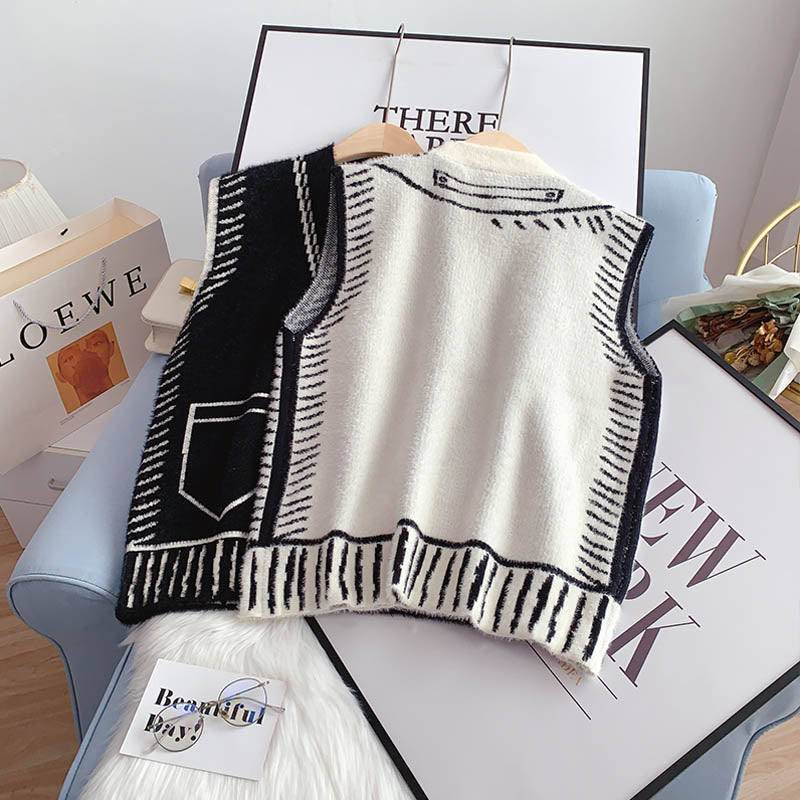 Gilet tricoté en imitation vison pour femme 5173