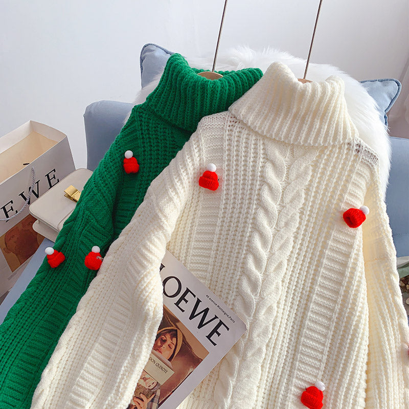Pull col roulé style Noël épais ample style paresseux 4947