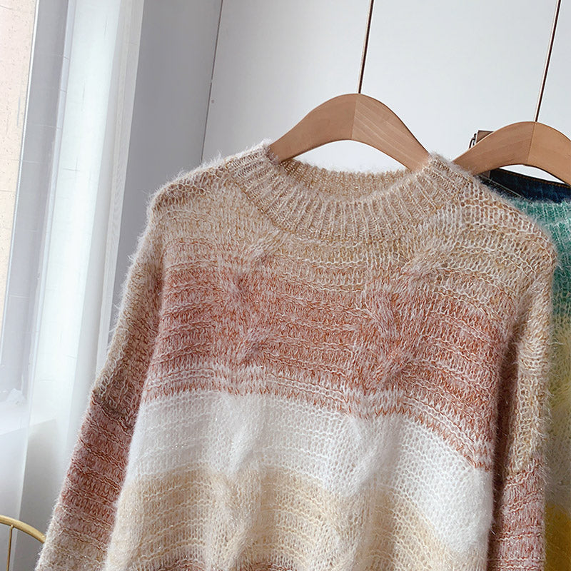 Pull ample en mohair tricoté de couleur cirée douce dégradée 5078