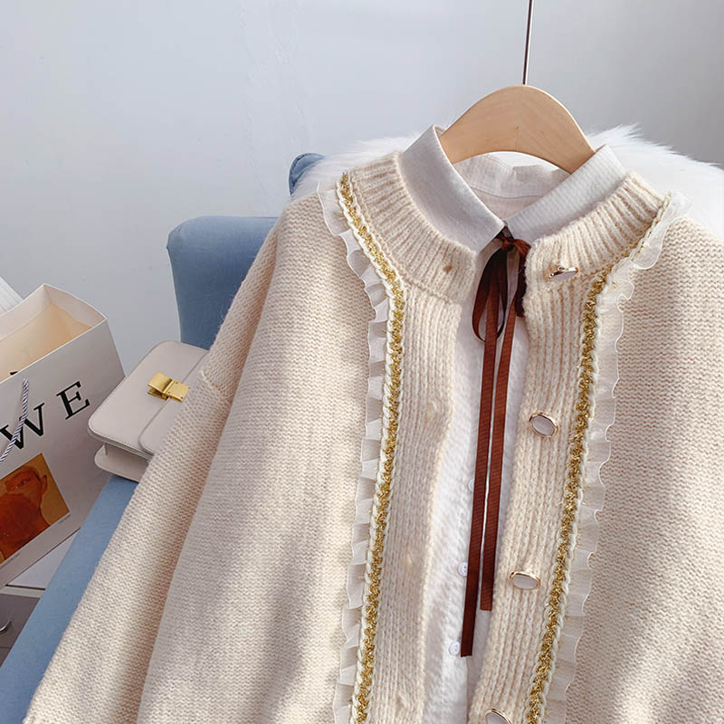 Pull vintage français pour femme, design de niche, cardigan 4975