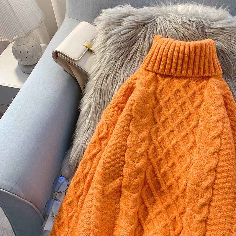 Pull col montant torsadé en laine grossière 5089