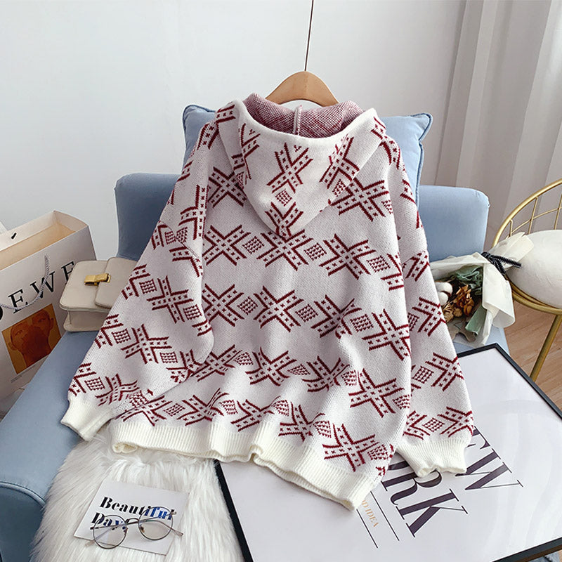 Pull à capuche rouge en filet Pull tricoté coréen 4992