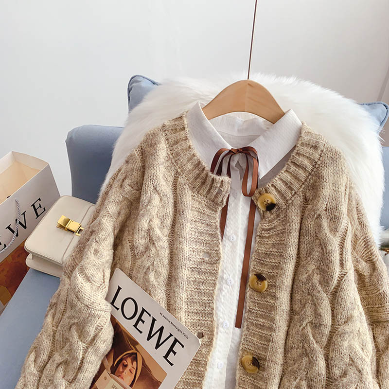 Manteau pull torsadé rétro Top coréen 5036