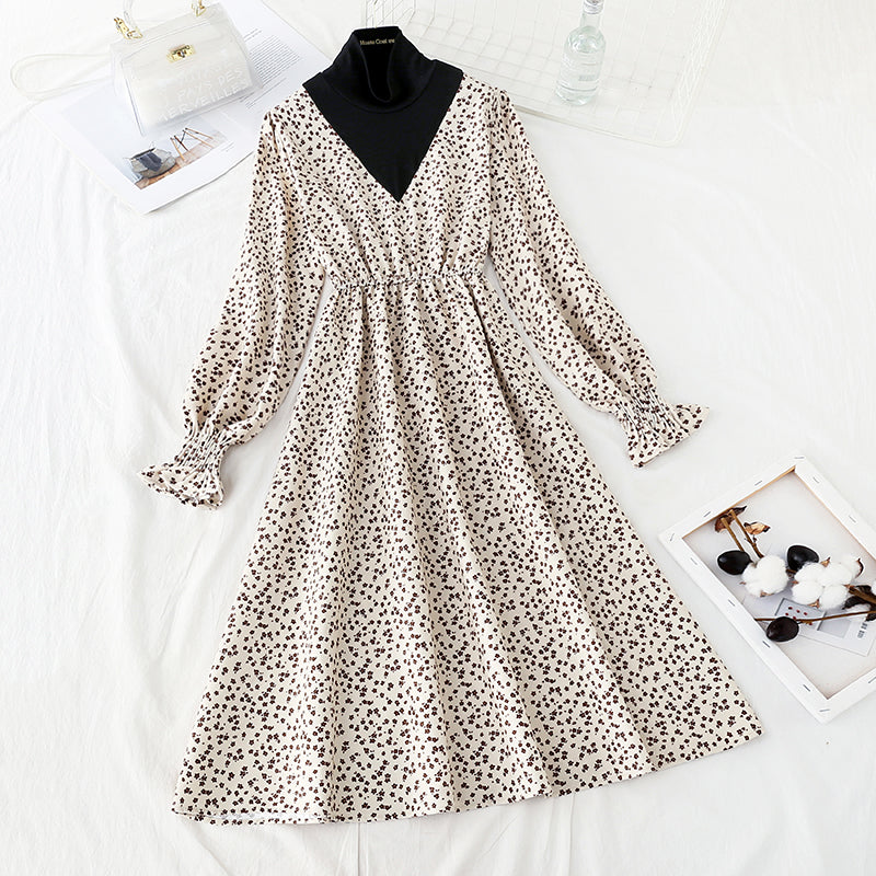 Nouvelle robe rétro mi-longue à taille épaisse et slim 4745
