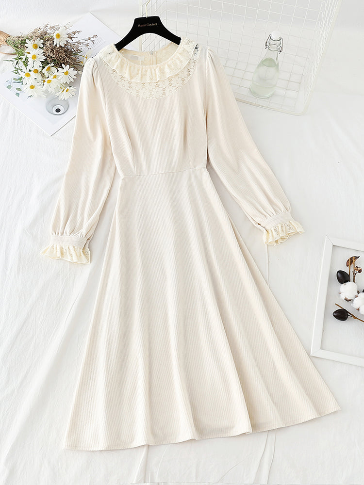 Robe en velours à col en dentelle Retro High Size slim 4795