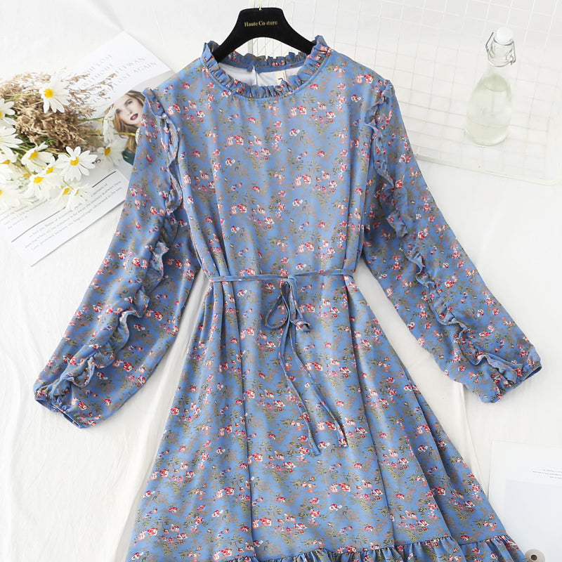 Nouvelle robe fleurie à volants et lacets pour femme 4822
