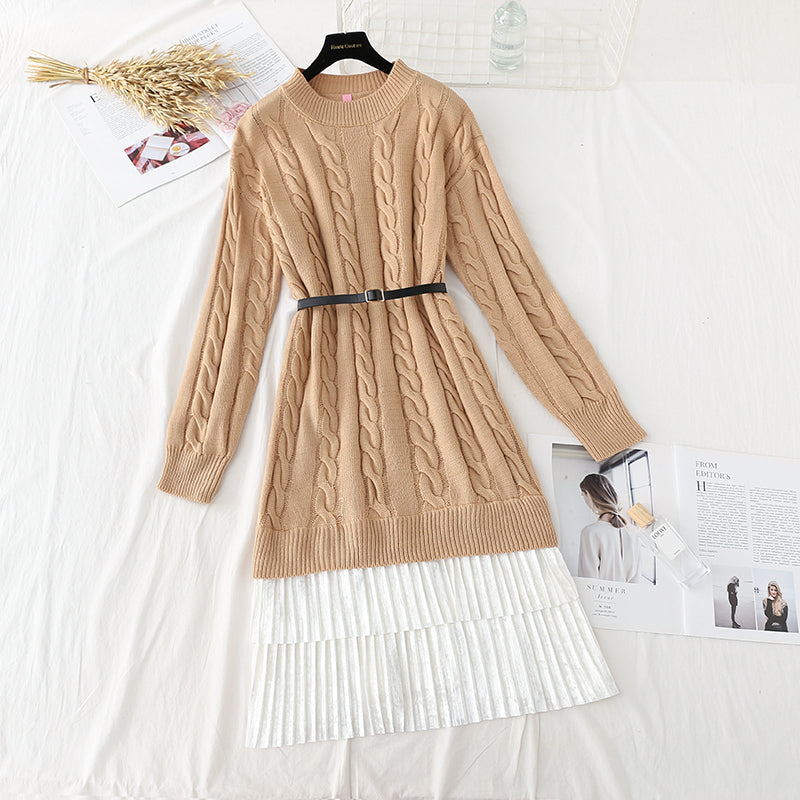 Nouvelle jupe pull plissée à double pli avec coutures à lacets 4755