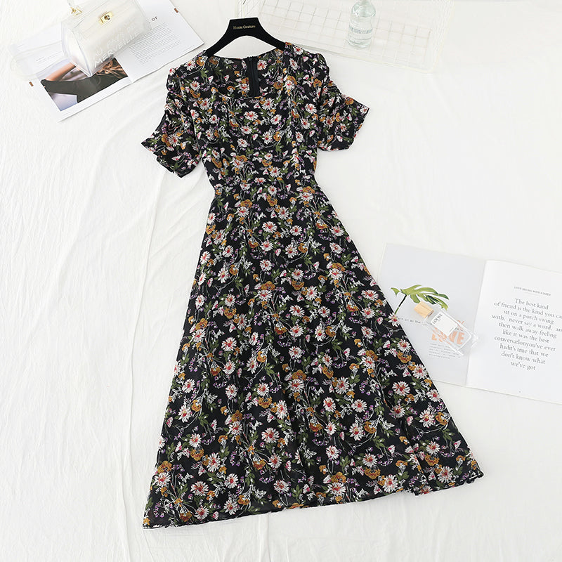 Nouvelle jupe longue à col carré français avec taille fine et jupe en mousseline Daisy 4620