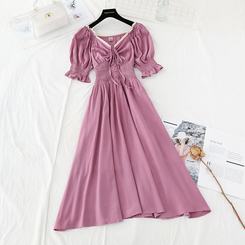 Jupe rétro française à manches bouffantes de nouveau style avec taille fine 4695