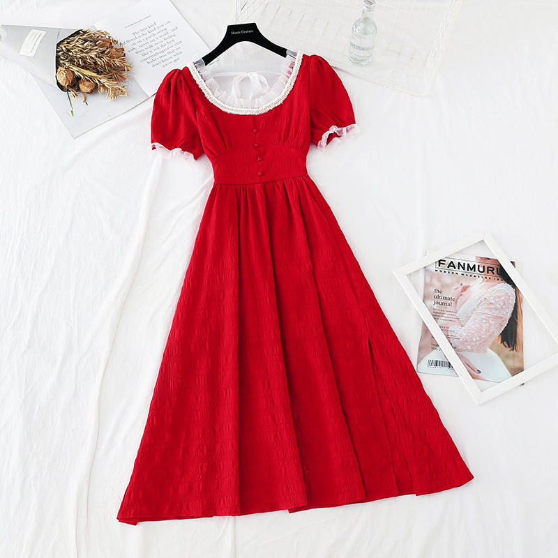 Nouvelle robe française fendue fine à la taille 4668