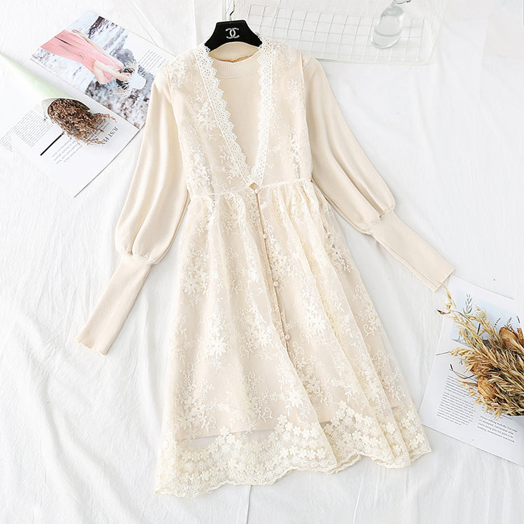 Ensemble deux pièces de robe en tricot avec coupe-vent doux 4487