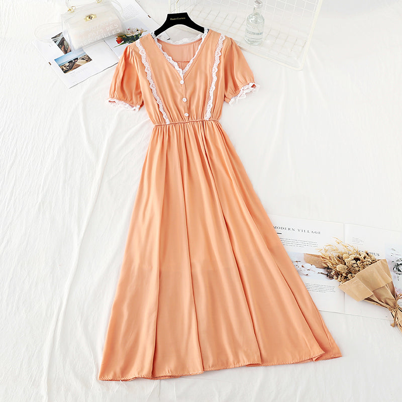 Close waist to show thin temperament French gentle skirt 4178