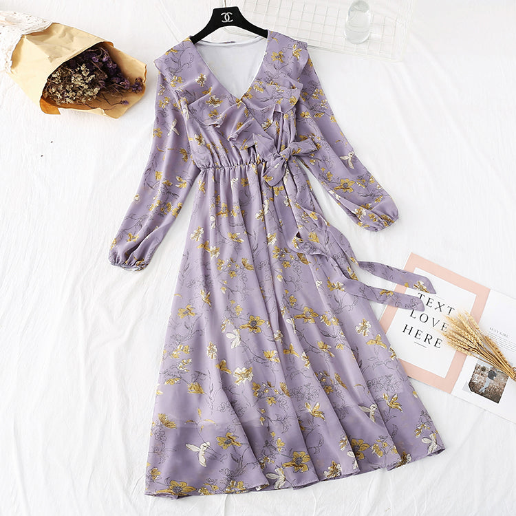Nouveau style floral rétro français Mori avec une jupe à bas à la taille 3969