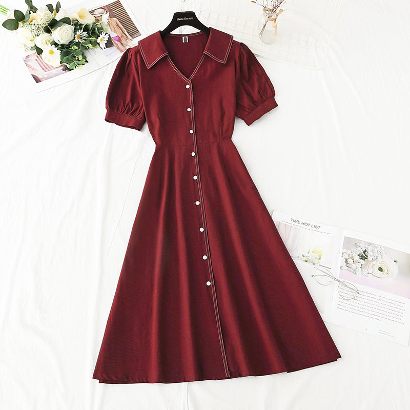 Robe rétro à col en V, taille fine, pause thé 4265