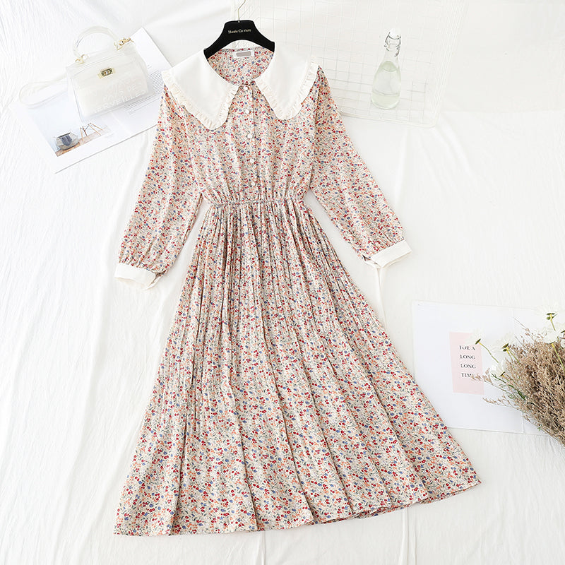 Baby collar pleated thin age reducing dress 4065