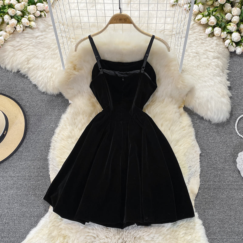 Suspender skirt gold velvet diamond studded strapless dress 3746