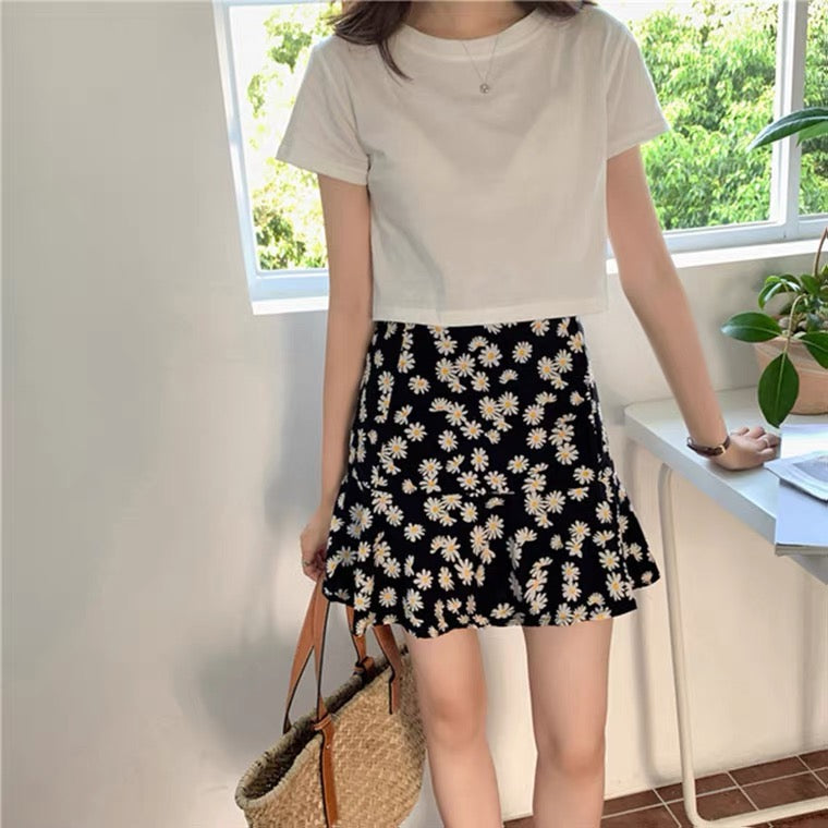 Été, nouveau style jupe Daisy, jupe fleurie en mousseline de soie jupe trapèze 3625