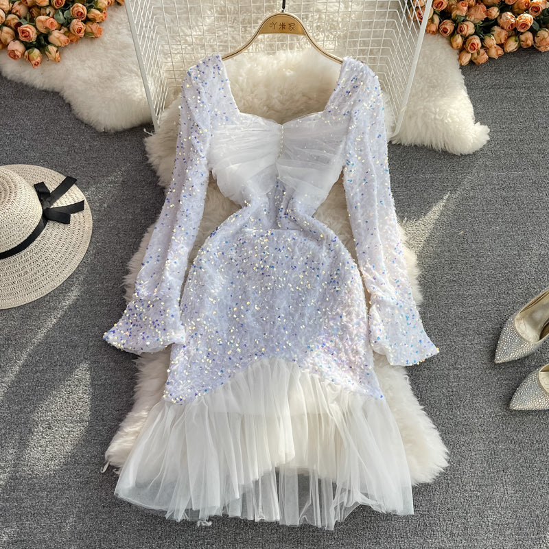 Robe portefeuille sexy en queue de poisson avec coutures en maille 3744