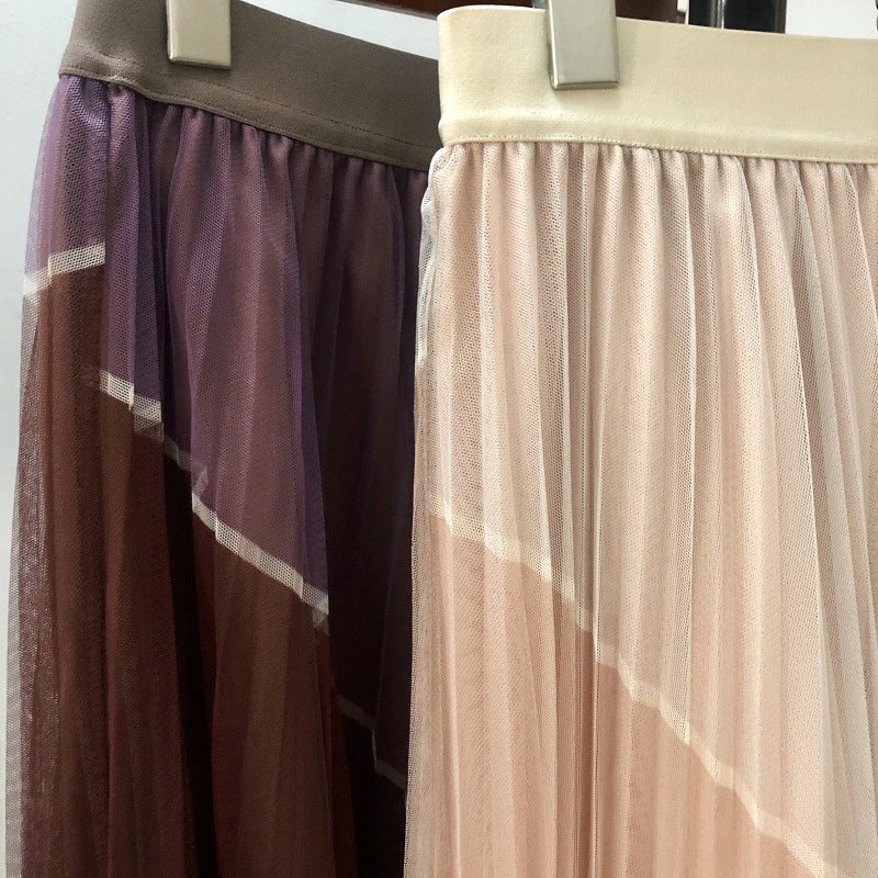 Nouvelle jupe en gaze de couleur contrastante, jupe en gaze taille haute de couleur assortie 3708