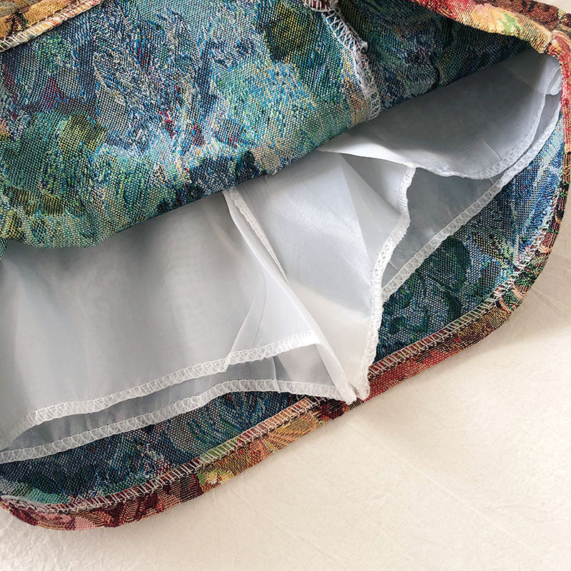 Printemps et automne, élégantes fleurs peintes à l'huile, jupes taille haute, jupe à fesses trapèze 3664
