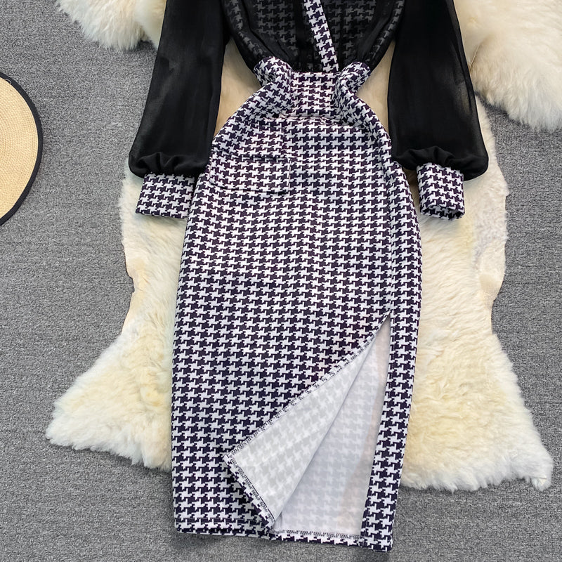 Robe portefeuille fendue slim et slim avec jupe à bas 3764