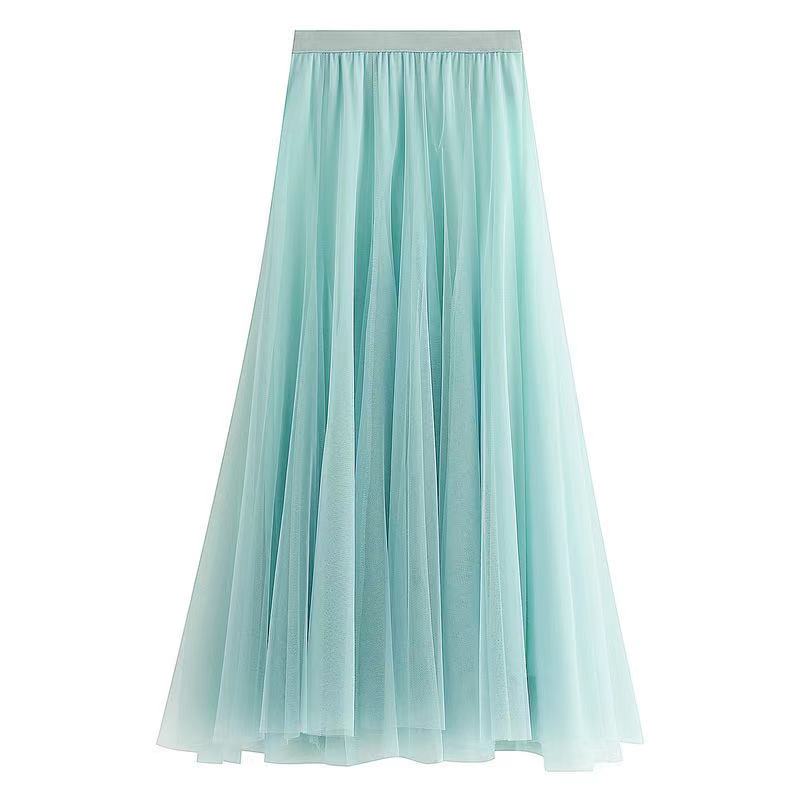 Jupe bouffante à grande taille, jupe fée slim taille haute, jupe en gaze filet, jupe trapèze 3690