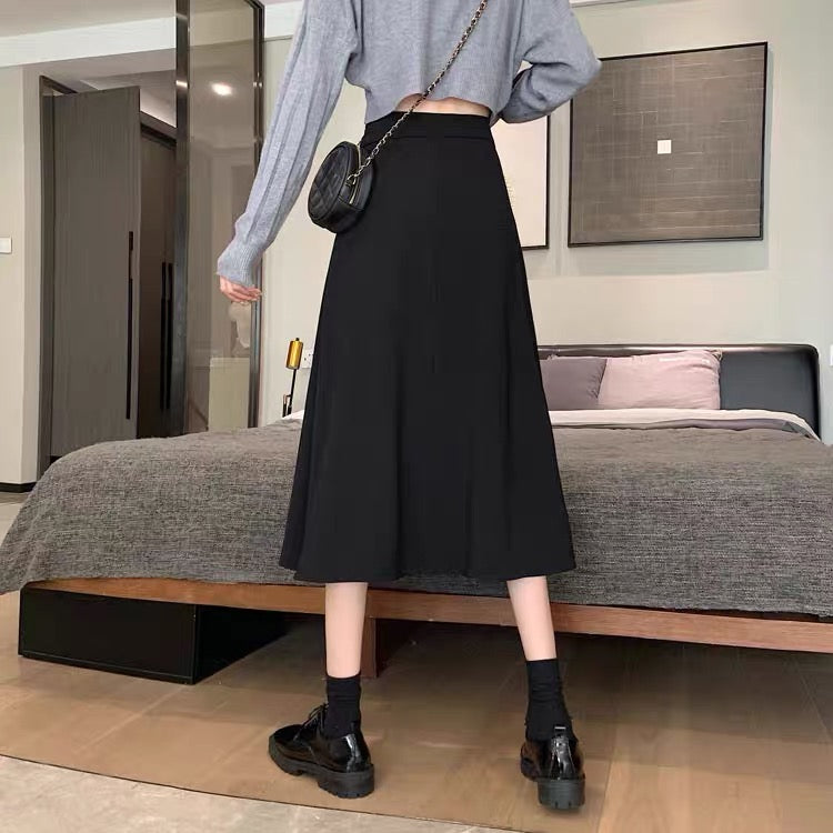Jupe à ceinture, été, nouveau style, taille haute, jupe midi polyvalente en ligne A 3649