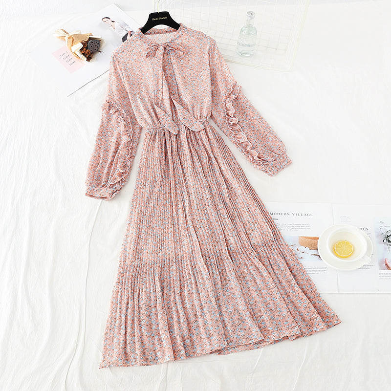 Robe moulante en mousseline de soie à motif floral avec nœud papillon 3886