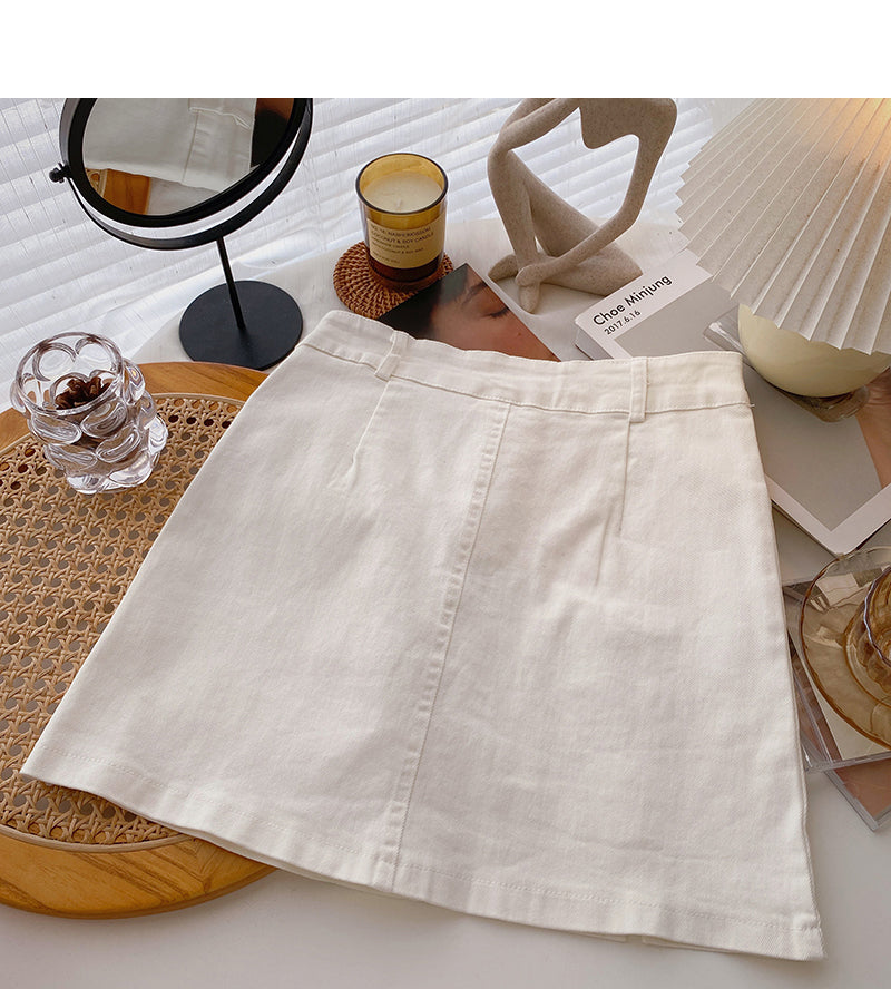 Jupe fine taille haute fendue en forme de A de couleur unie au design de niche 5303