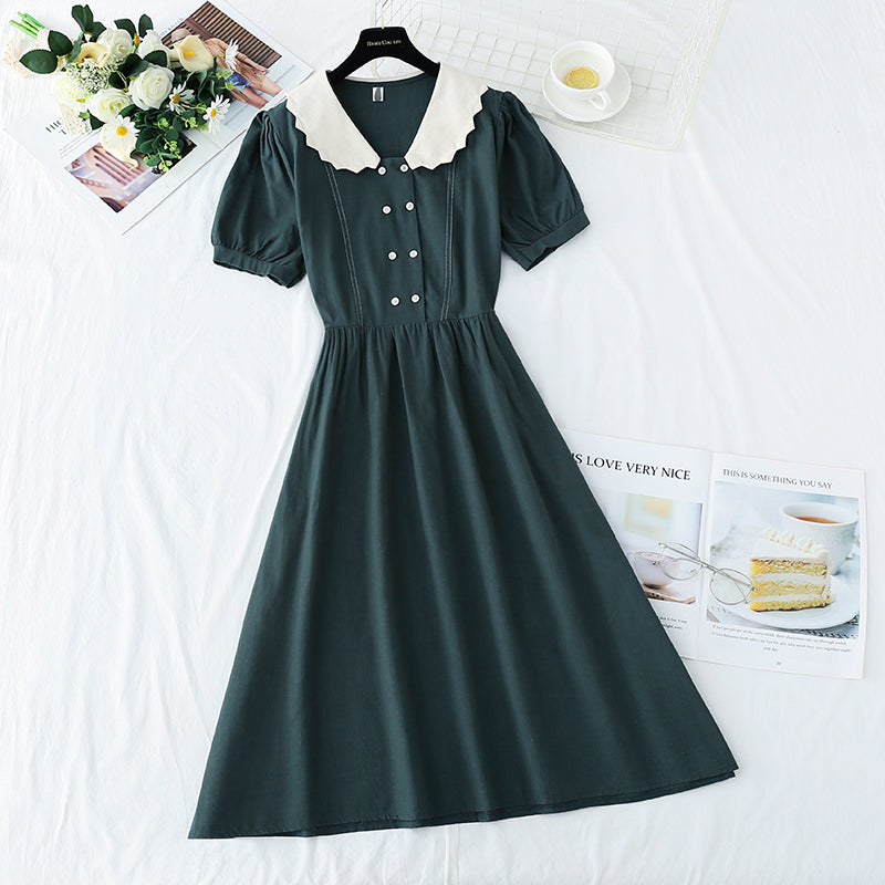 Robe en coton et lin à manches bouffantes et col poupée 4272