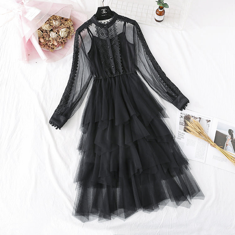 French Vintage Lace cake suspender fairy mesh dress 4371