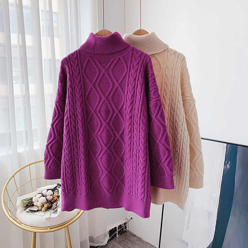 Portez une veste coréenne paresseuse à l'extérieur du pull à col roulé torsadé 4954
