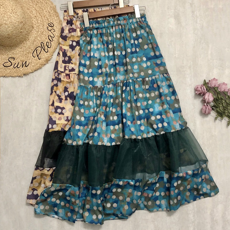 jupe en gaze à imprimé pois avec maille drapée 3688