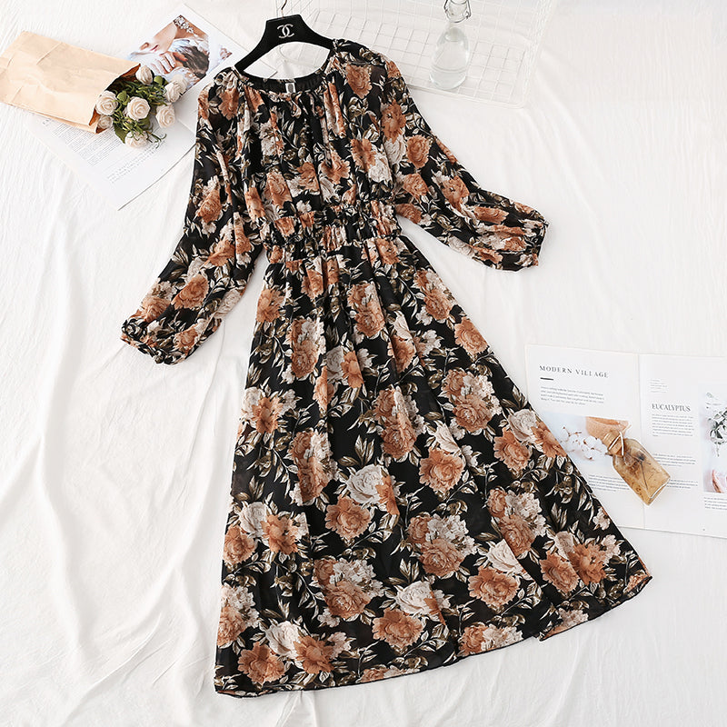 Nouvelle robe Robe à imprimé vintage français 4028