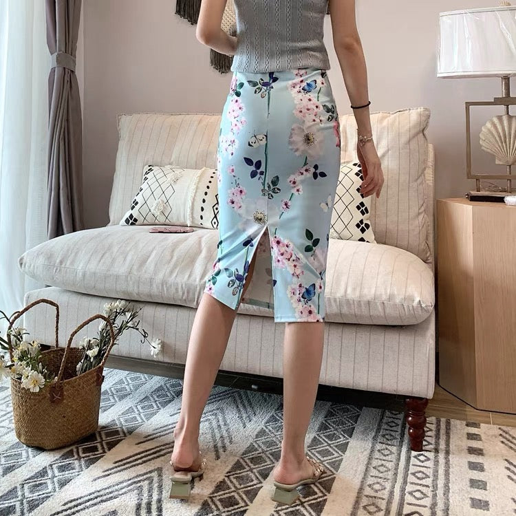 Été, nouveau style, style preppy, jupe haute Fanny, jupe imprimée fendue, jupe moulante extensible 3540